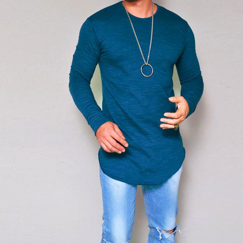 Men's Round Neck Slim Solid Color Long Sleeve T-shirt