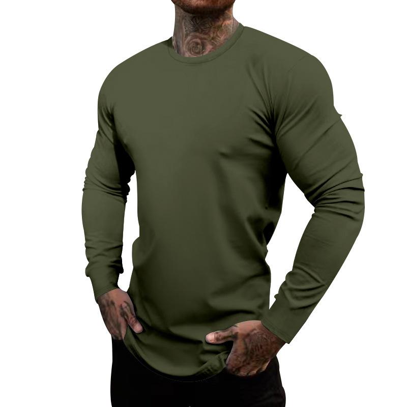 Men's Casual Cotton Blended Round Neck Slim Fit Long Sleeve T-Shirt