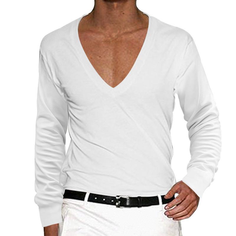 Men's Casual V Neck Solid Color Slim Long Sleeve T-Shirt