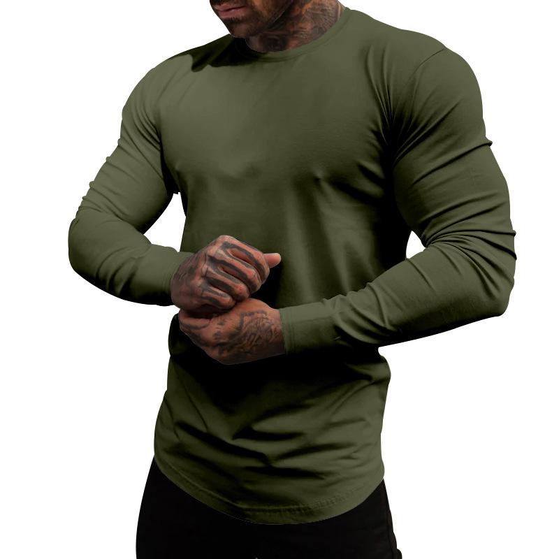 Men's Casual Cotton Blended Round Neck Slim Fit Long Sleeve T-Shirt