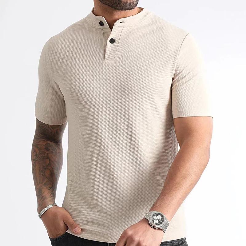 Men's Casual and Comfortable Solid Color Stand Collar T-shirt