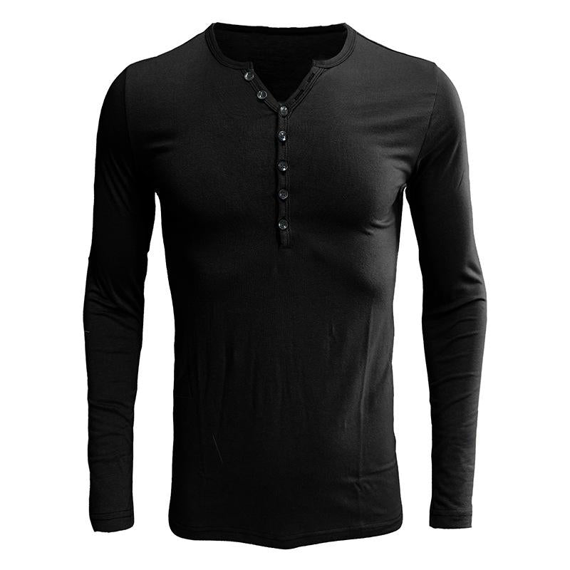 Men's Long Sleeve Solid Color Henley Shirt