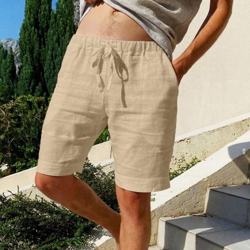 Men's Vintage Solid Linen Drawstring Shorts