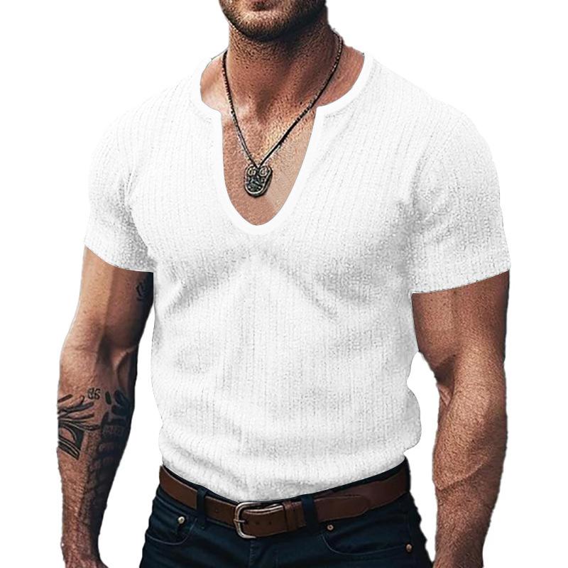 Men's Solid Slim V Neck Short Sleeve Knit T-shirt