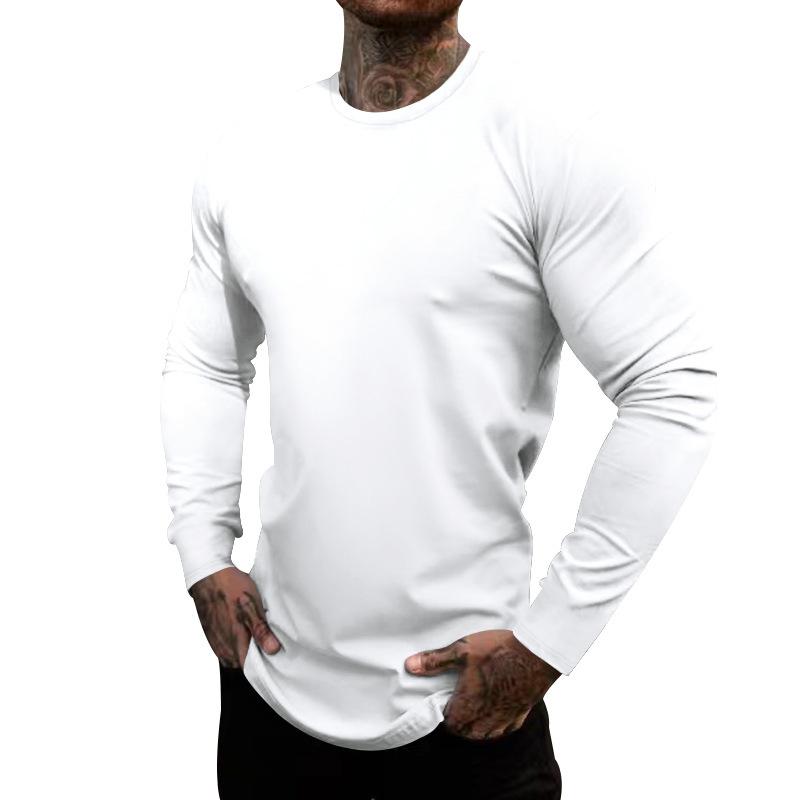 Men's Casual Cotton Blended Round Neck Slim Fit Long Sleeve T-Shirt