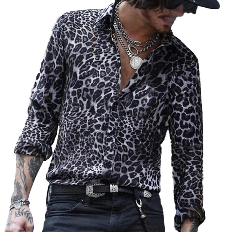 Men's Casual Leopard Print Long Sleeve Shirt