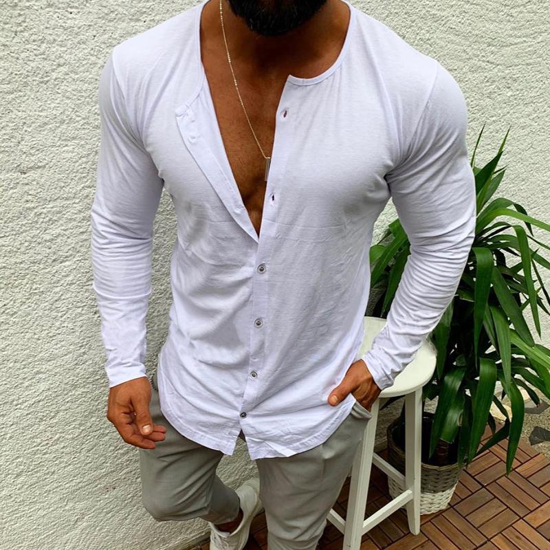 Men's Solid Color Casual Single Breasted T-Shirt Cardigan