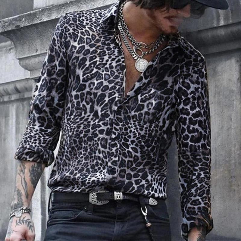 Men's Casual Leopard Print Long Sleeve Shirt