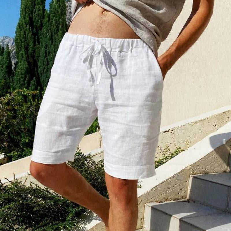 Men's Vintage Solid Linen Drawstring Shorts