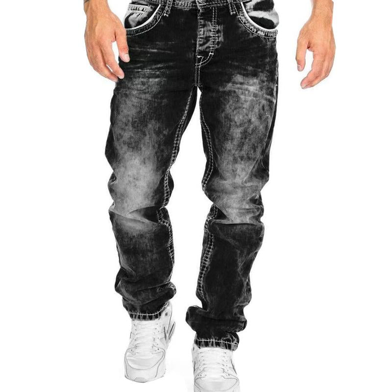 Men's Casual Washed Distressed Straight Jeans