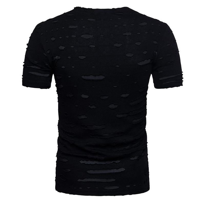 Men's Ripped V-neck Short-sleeved T-shirt