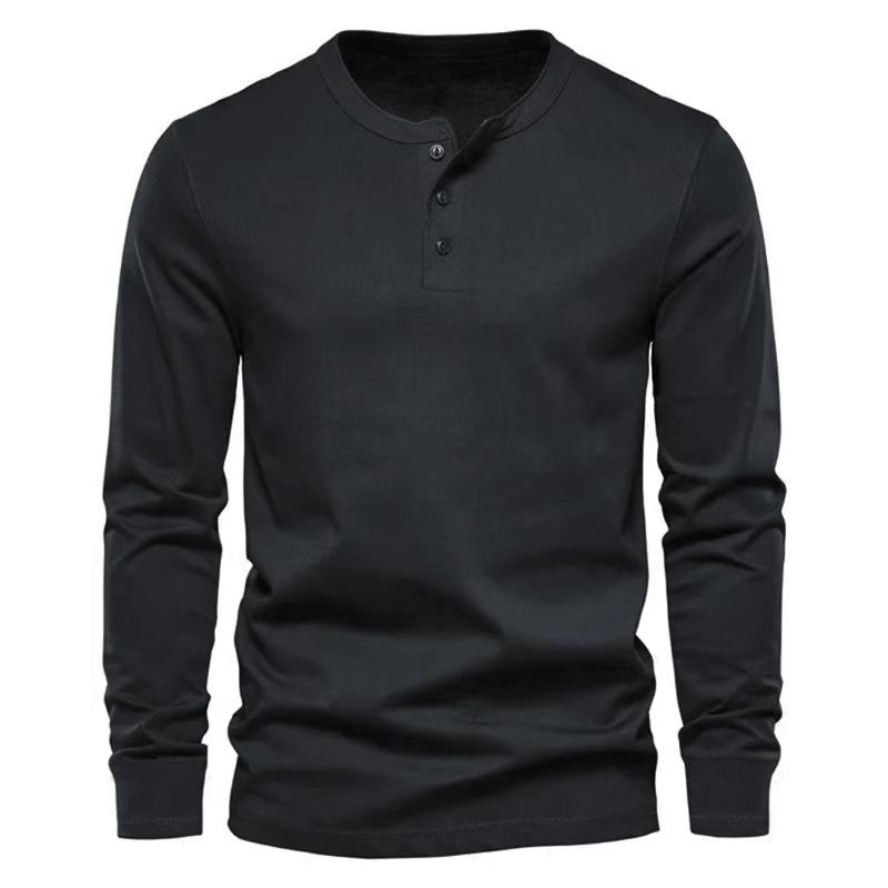 Men's Solid Henley Collar Long Sleeve Sports Casual T-shirt