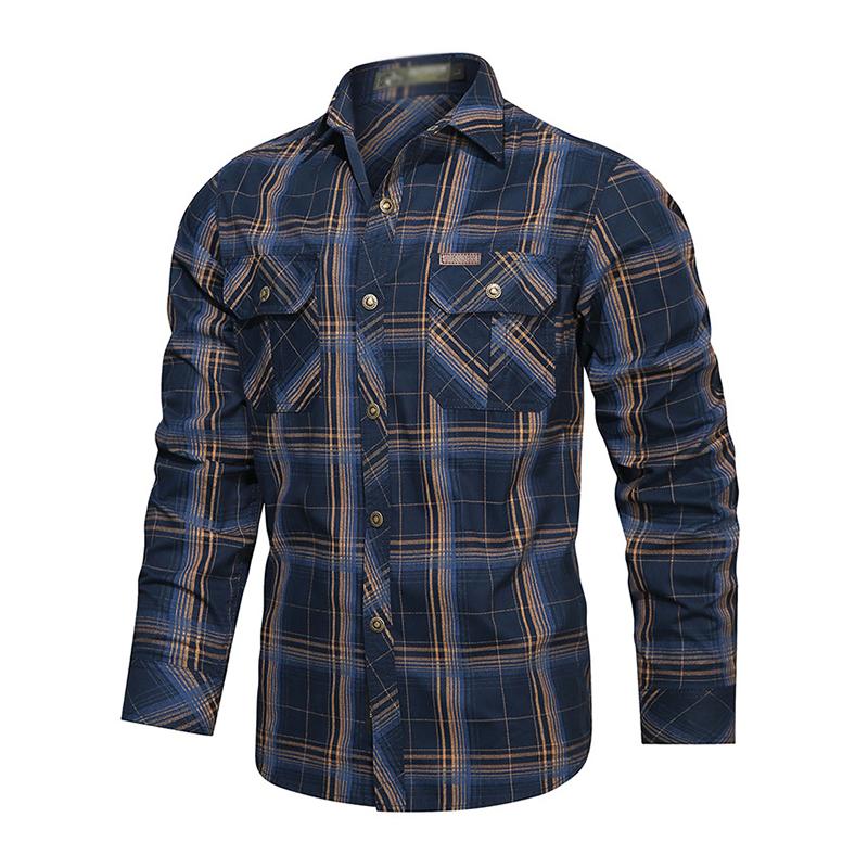 Men's Casual Cotton Plaid Long Sleeve Shirt