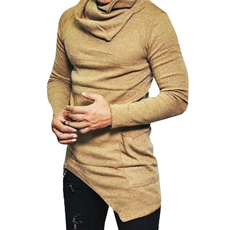 Men's Casual Turtleneck Long Sleeve Irregular Hem T-Shirt