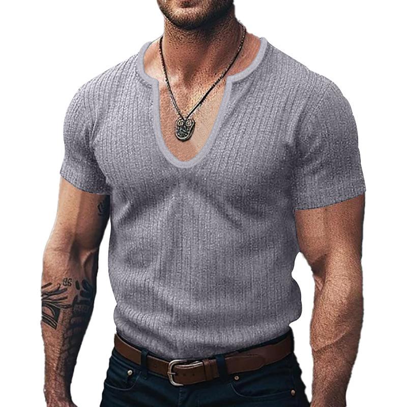 Men's Solid Slim V Neck Short Sleeve Knit T-shirt