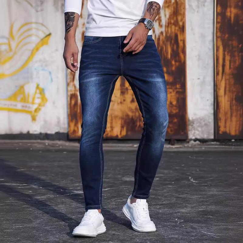 Men's Distressed Calf Stretch Denim Trousers