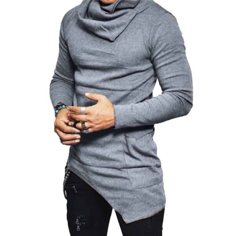 Men's Casual Turtleneck Long Sleeve Irregular Hem T-Shirt