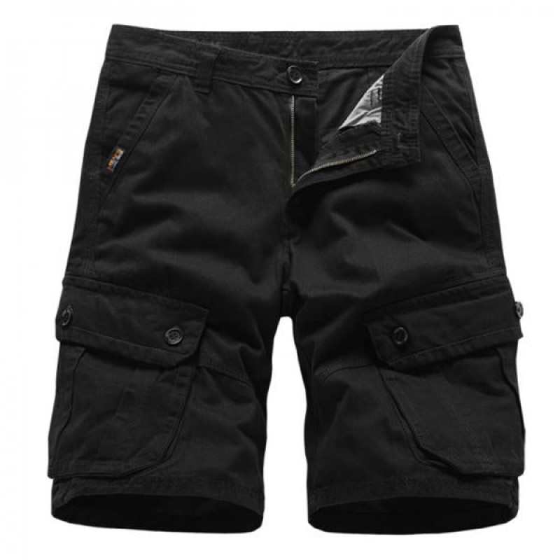 Men's Summer Solid Color Multi-pocket Cotton Cargo Shorts