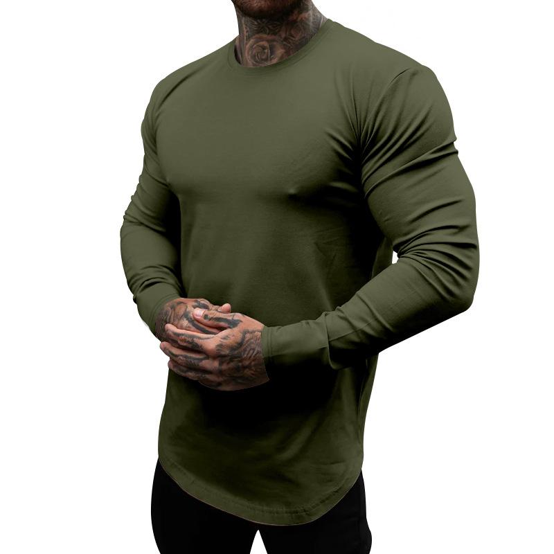 Men's Casual Cotton Blended Round Neck Slim Fit Long Sleeve T-Shirt