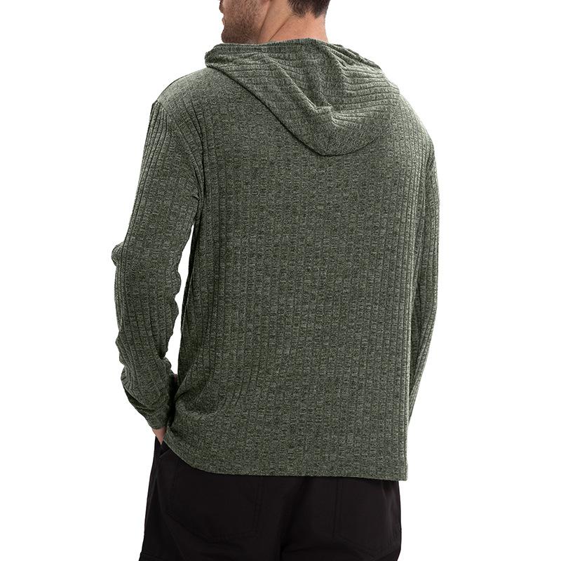 Men’s Casual Hooded Long Sleeve T-Shirt in Solid Color with Button Closure Effortless Style