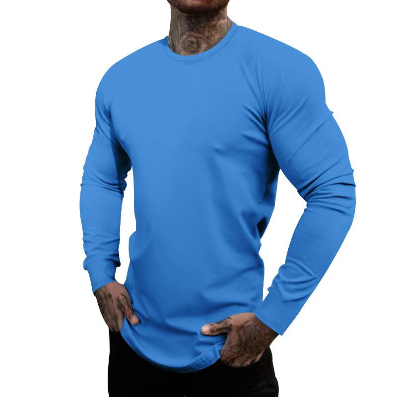 Men's Casual Cotton Blended Round Neck Slim Fit Long Sleeve T-Shirt