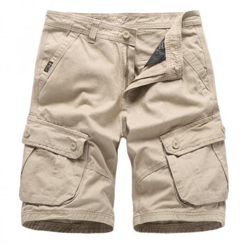 Men's Summer Solid Color Multi-pocket Cotton Cargo Shorts