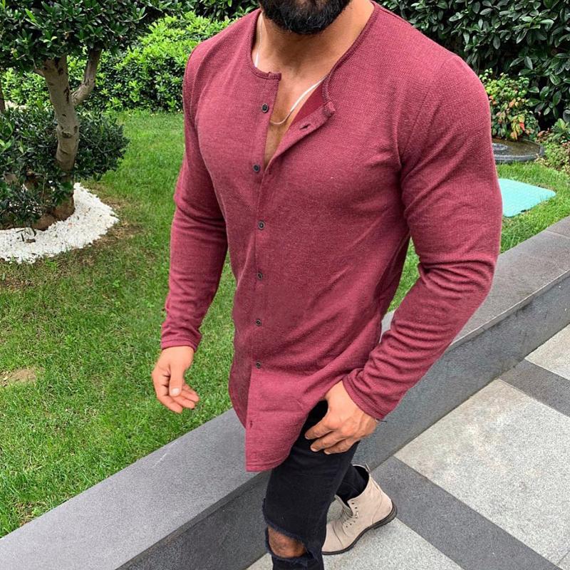 Men's Solid Color Casual Single Breasted T-Shirt Cardigan