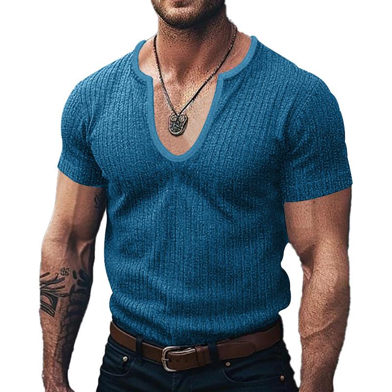 Men's Solid Slim V Neck Short Sleeve Knit T-shirt