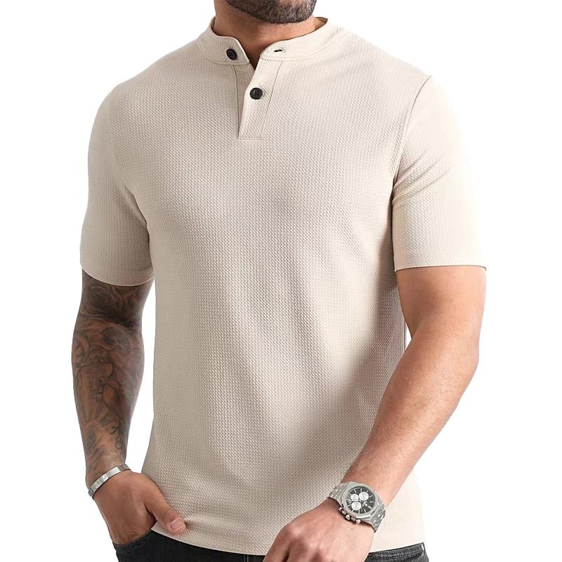 Men's Casual and Comfortable Solid Color Stand Collar T-shirt