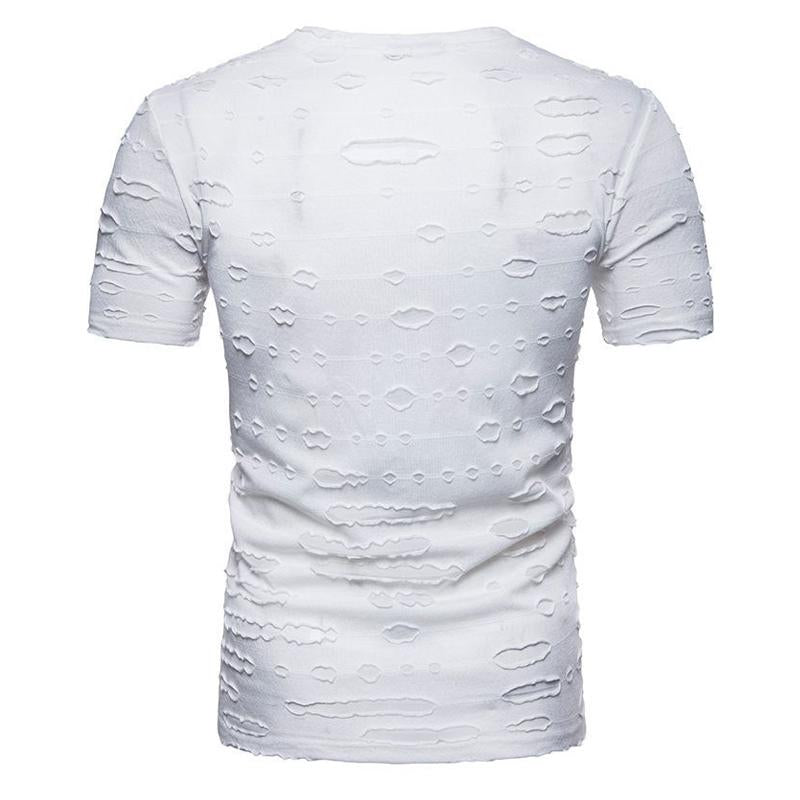 Men's Ripped V-neck Short-sleeved T-shirt