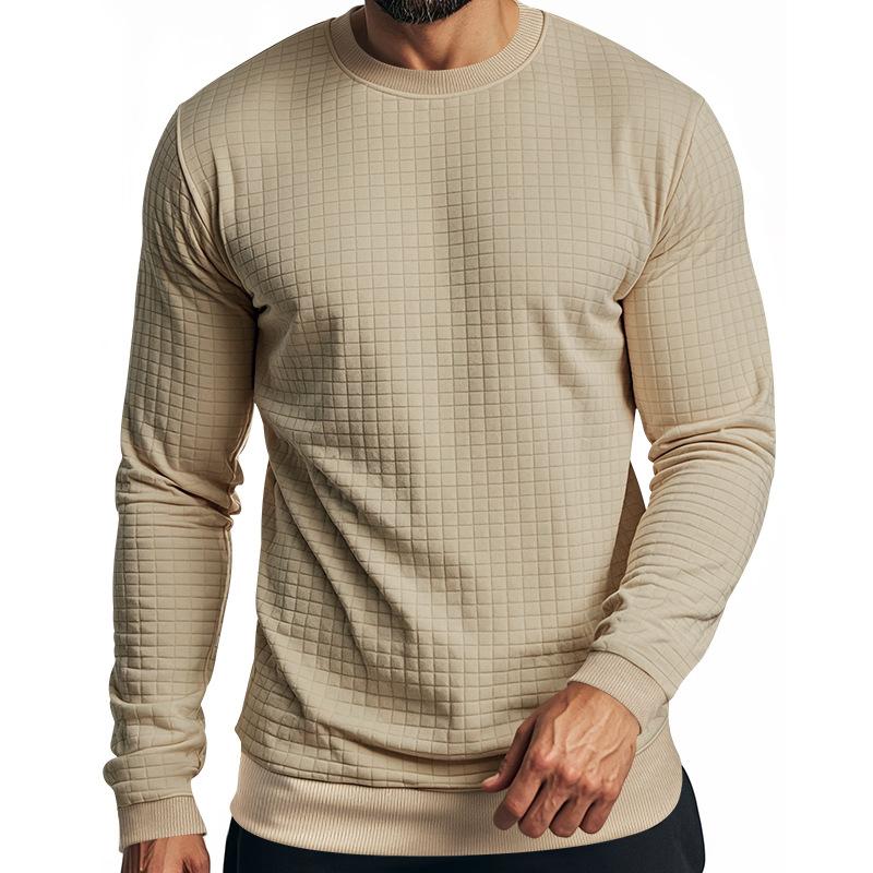 Men's Solid Color Small square Round Neck Long Sleeve T-shirt