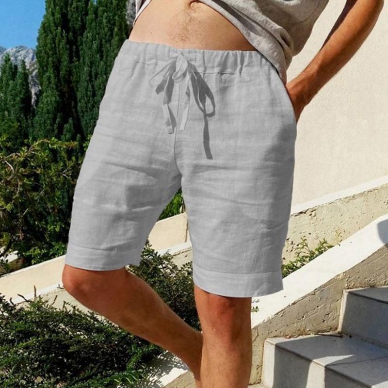 Men's Vintage Solid Linen Drawstring Shorts