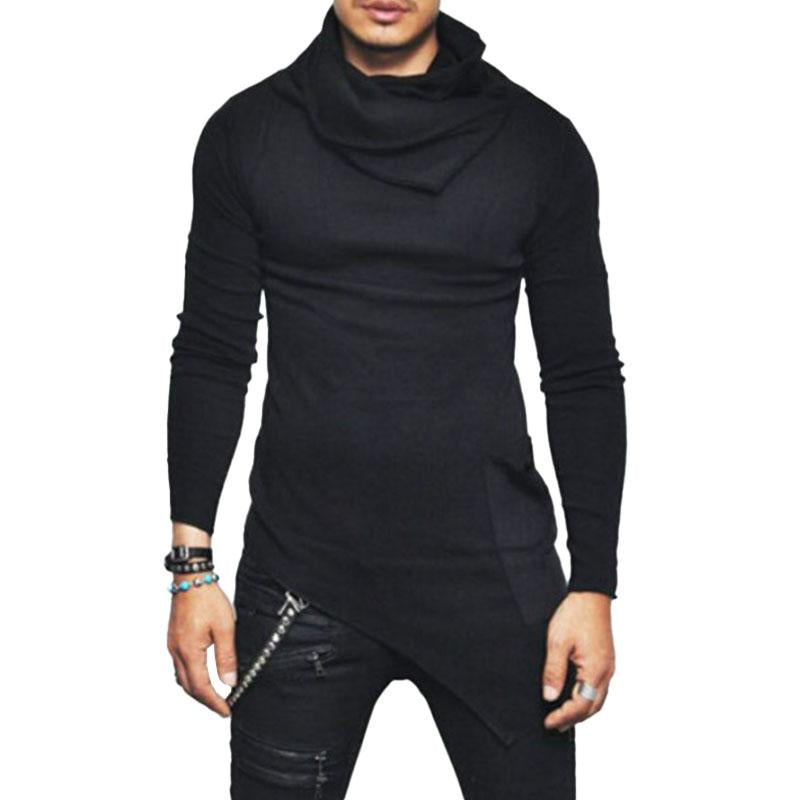 Men's Casual Turtleneck Long Sleeve Irregular Hem T-Shirt