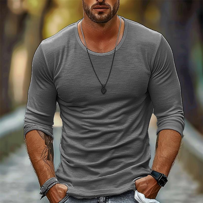 Men's Casual Solid Color Round Neck Long Sleeve T-Shirt