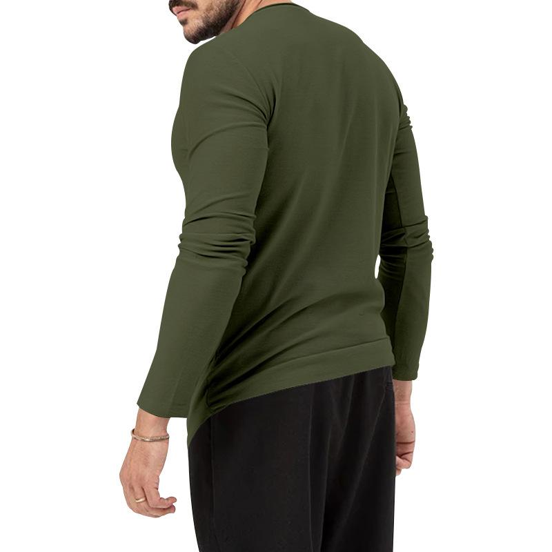 Men's Casual Cotton Blended Round Neck Slim Fit Long Sleeve T-Shirt