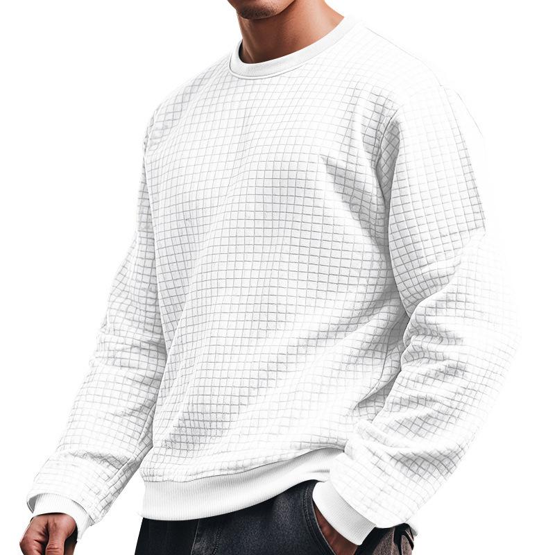 Men's Solid Color Small square Round Neck Long Sleeve T-shirt