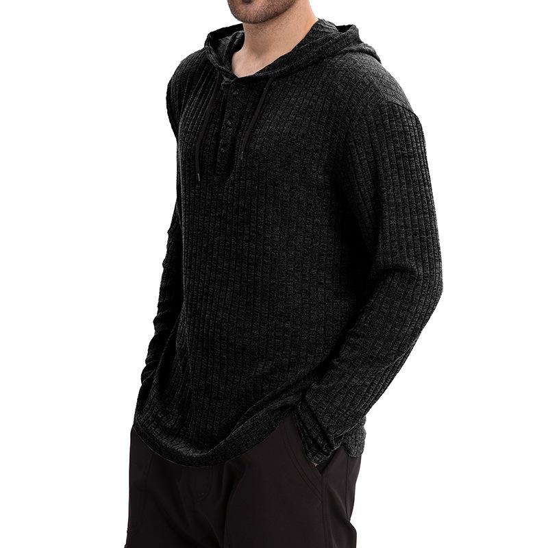 Men’s Casual Hooded Long Sleeve T-Shirt in Solid Color with Button Closure Effortless Style