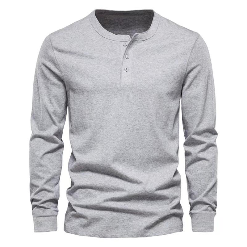 Men's Solid Henley Collar Long Sleeve Sports Casual T-shirt