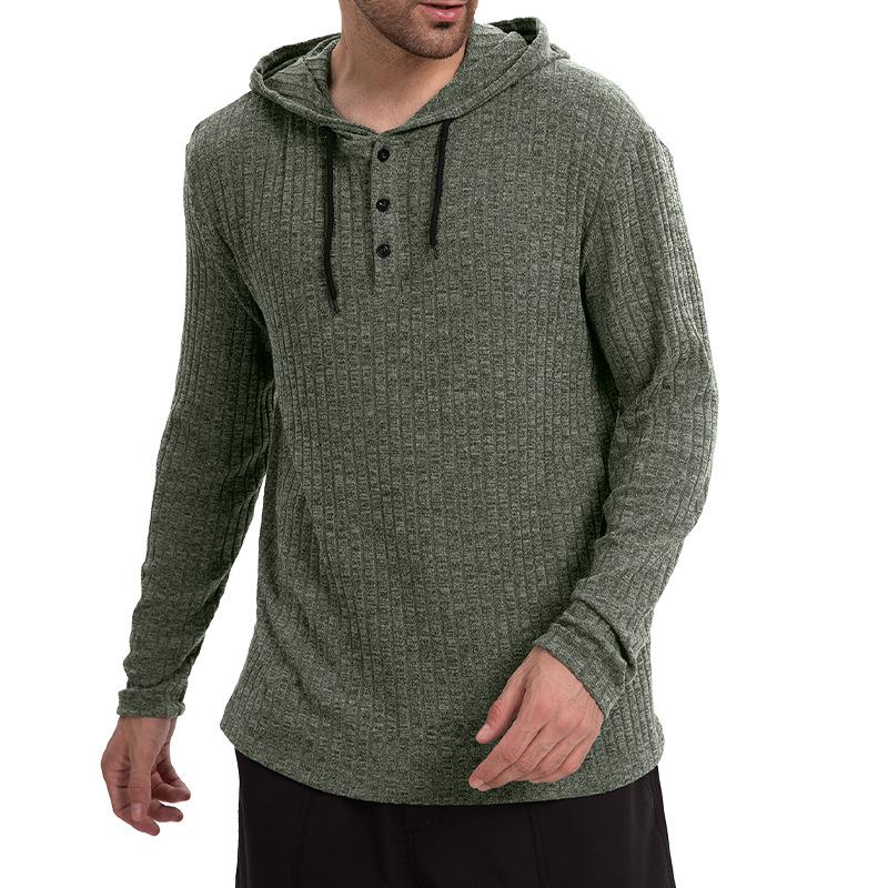 Men’s Casual Hooded Long Sleeve T-Shirt in Solid Color with Button Closure Effortless Style