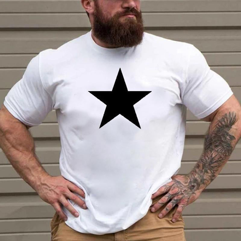 Men's Casual Round Neck Star Print Short Sleeve T-Shirt