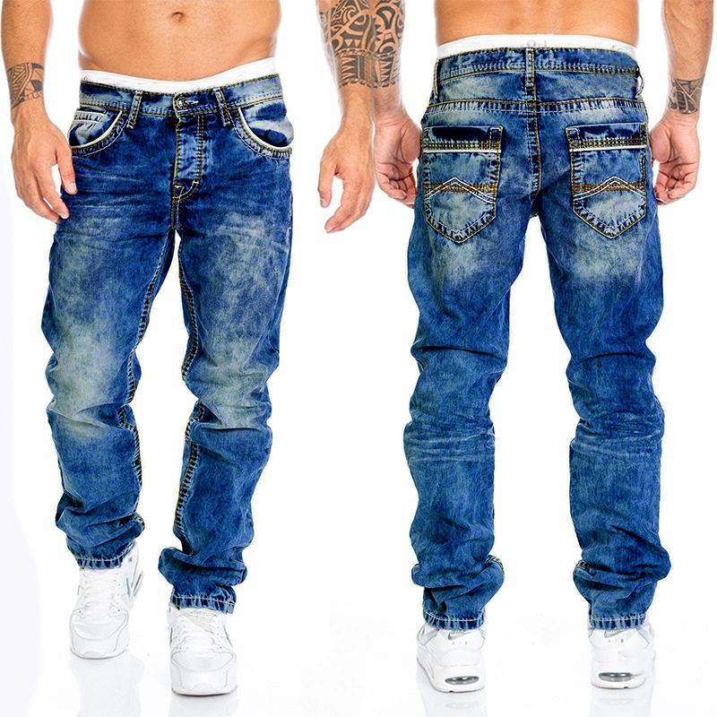 Men's Casual Washed Distressed Straight Jeans