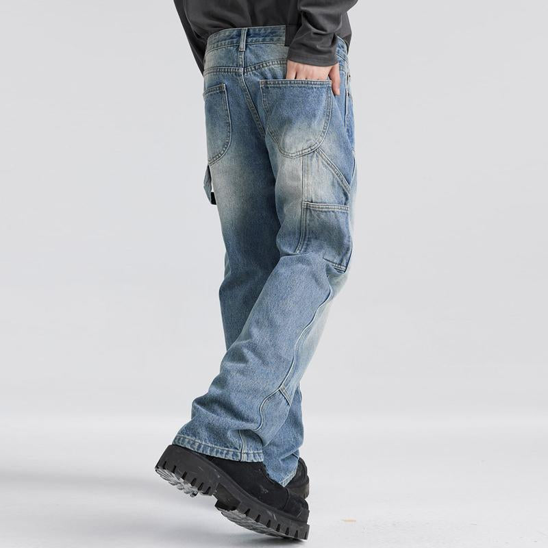 Men's Casual Cleanfit Washed Logging Cargo Jeans