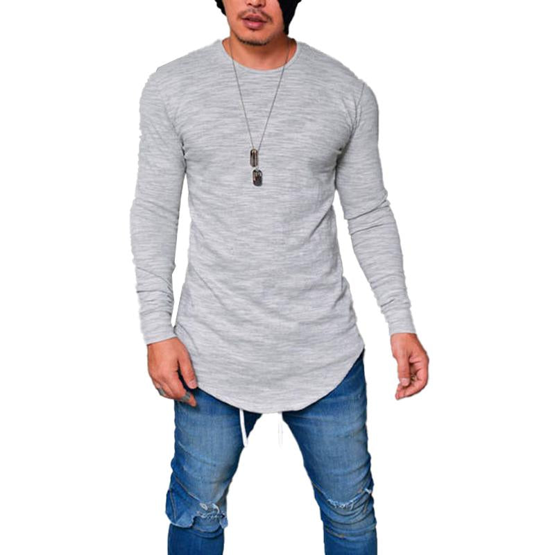 Men's Round Neck Slim Solid Color Long Sleeve T-shirt