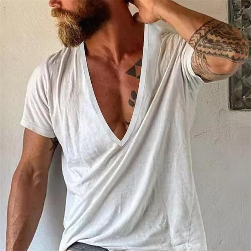 Men's Casual Solid Color V-Neck Short-Sleeved T-Shirt