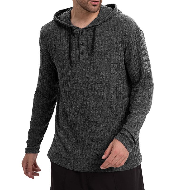 Men’s Casual Hooded Long Sleeve T-Shirt in Solid Color with Button Closure Effortless Style