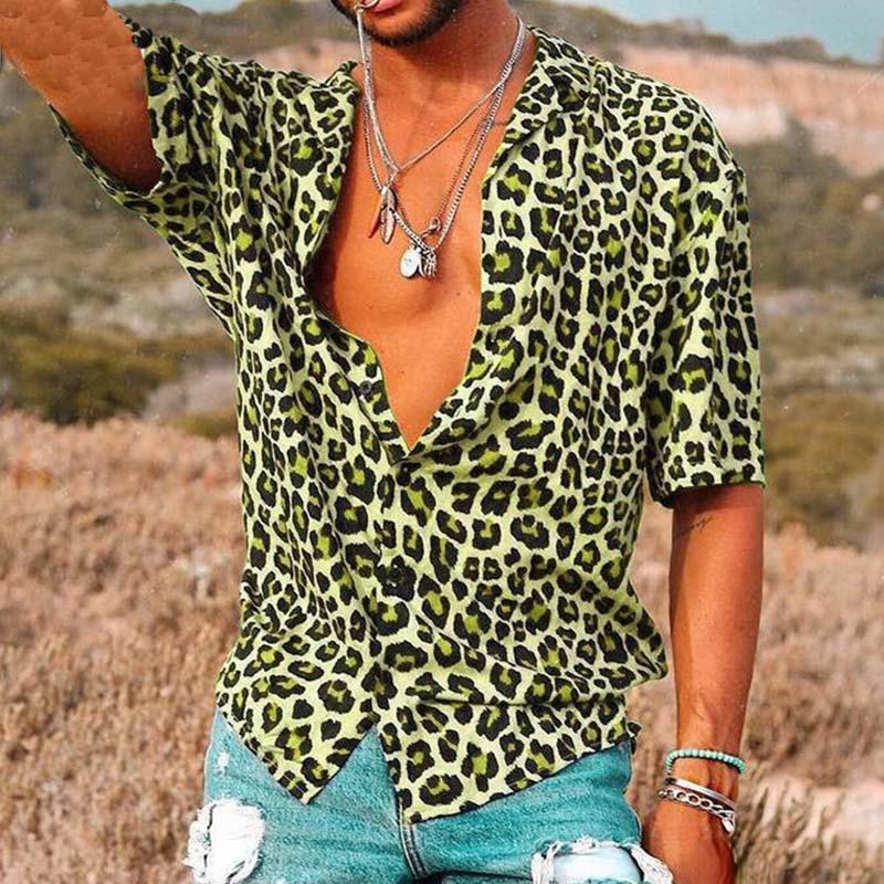 Men's Casual Leopard Print Short Sleeve Shirt