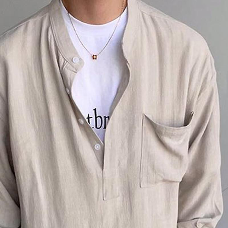 Men's Casual Solid Color Henley Collar Long Sleeve Shirt