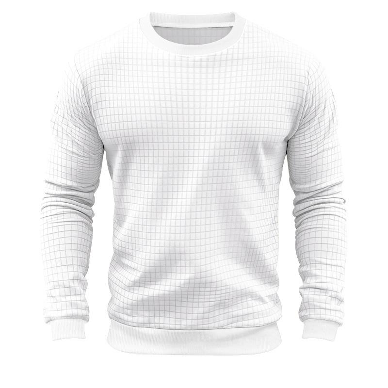 Men's Solid Color Small square Round Neck Long Sleeve T-shirt