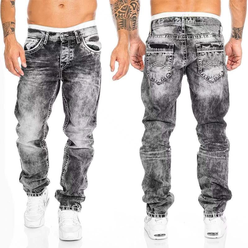 Men's Casual Washed Distressed Straight Jeans