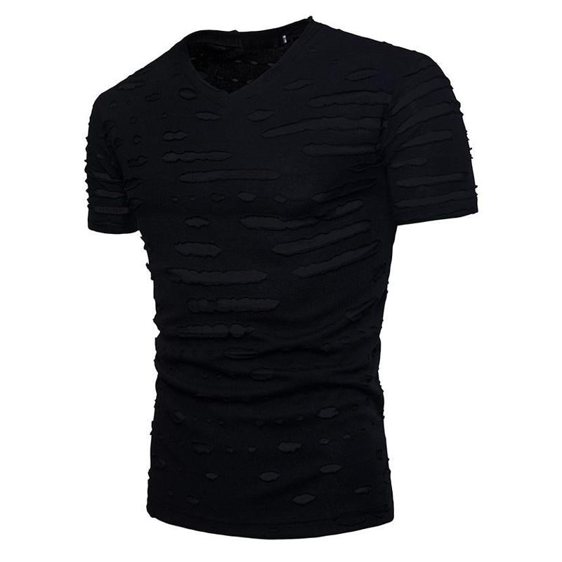 Men's Ripped V-neck Short-sleeved T-shirt